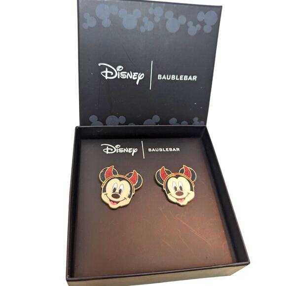 New BaubleBar/Disney Mickey Mouse w/Devil Horns Pierced Earrings Studs Halloween - Picture 1 of 1
